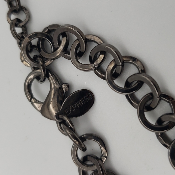 Express Statement Necklace Gunmetal/Black/Clear Rhinestones and Chains - Picture 9 of 11